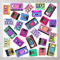 Retro 80's 90's Neon Patterned Cassette Tapes