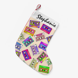 Retro 80's 90's Neon Patterned Cassette Tapes Small Christmas Stocking