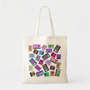 Retro 80's 90's Neon Patterned Cassette Tapes Tote Bag