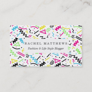 Retro 80's 90's Neon Pink Green Blue Yellow Doodle Business Card