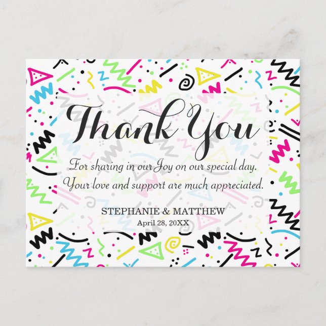 Retro 80's 90's Neon Pink Green Blue Yellow Doodle Postcard (Front)