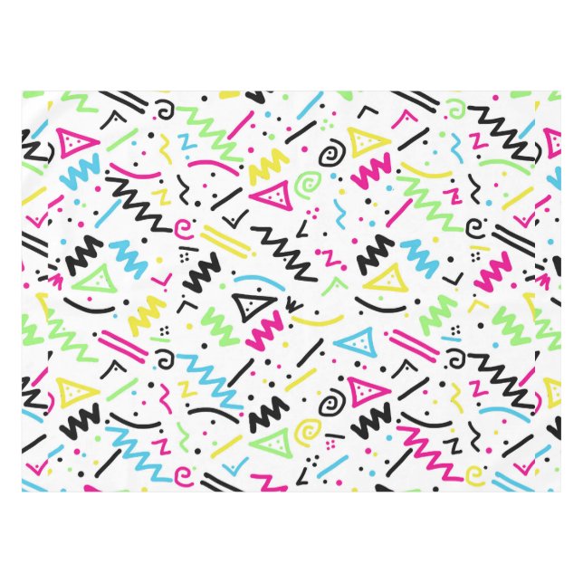 Retro 80's 90's Neon Pink Green Blue Yellow Doodle Tablecloth (Front (Horizontal))