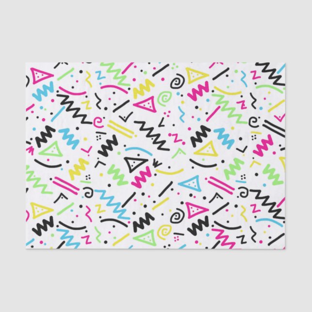 Retro 80's 90's Neon Pink Green Blue Yellow Doodle Tissue Paper (Front)