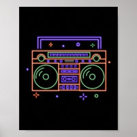 Retro 80s 90s Neon Radio Ghettoblaster Boombox