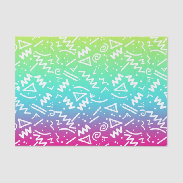 Retro 80's 90's Neon Rainbow Sketched Doodle Tissue Paper (Front)