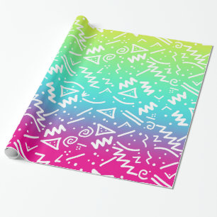 Retro 80's 90's Neon Rainbow Sketched Doodle Wrapping Paper