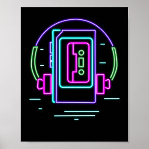 Retro 80s 90s Neon Walkman Poster
