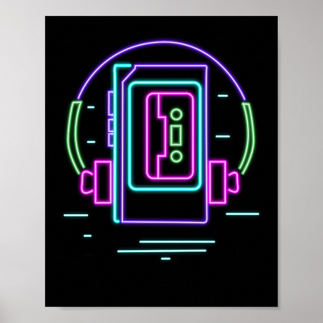 Retro 80s 90s Neon Walkman Poster (Front)