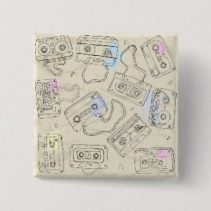 Retro 80s 90s Nostalgic Cassette Mix Tape Pattern 15 Cm Square Badge