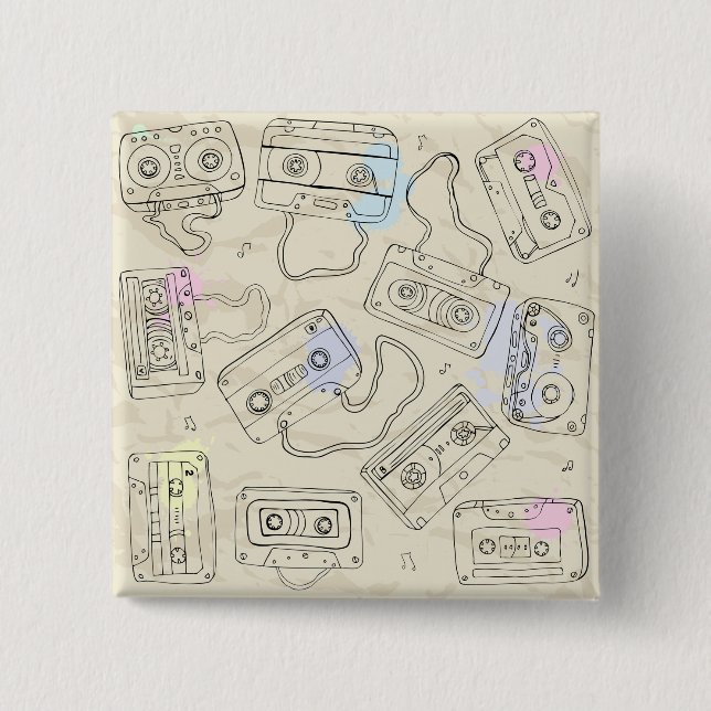 Retro 80s 90s Nostalgic Cassette Mix Tape Pattern 15 Cm Square Badge (Front)