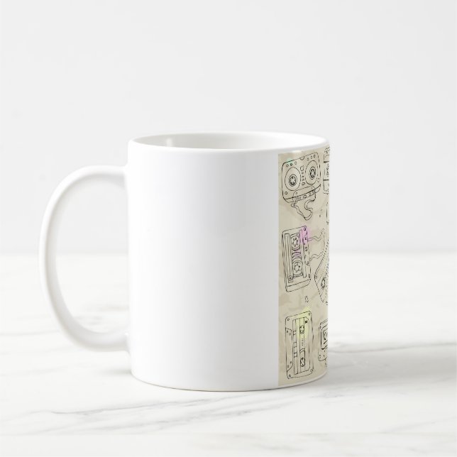 Retro 80s 90s Nostalgic Cassette Mix Tape Pattern Coffee Mug (Left)
