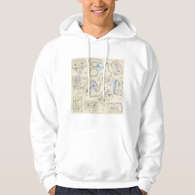 Retro 80s 90s Nostalgic Cassette Mix Tape Pattern Hoodie (Front)