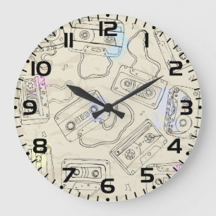 Retro 80s 90s Nostalgic Cassette Mix Tape Pattern Large Clock