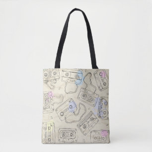 Retro 80s 90s Nostalgic Cassette Mix Tape Pattern Tote Bag