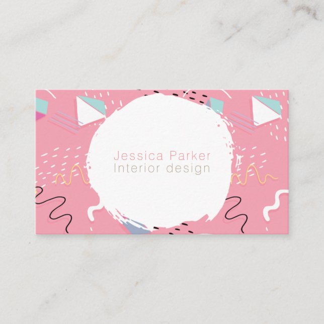 Retro 80's 90's Pink Sketched Doodle Shapes Business Card (Front)