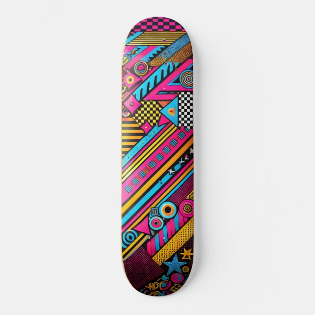 Retro 80s & 90s Skateboard Deck – Bold Colors (Front)