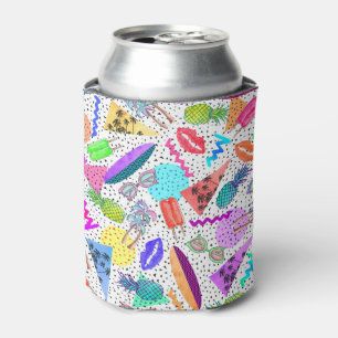 Retro 80's 90's Summer Beach Collage Pattern Can Cooler