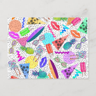 Retro 80's 90's Summer Beach Collage Pattern Postcard