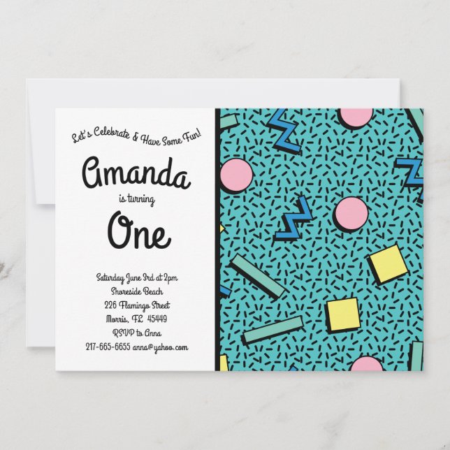 Retro 80's 90's Vintage Memphis Birthday Party Invitation (Front)