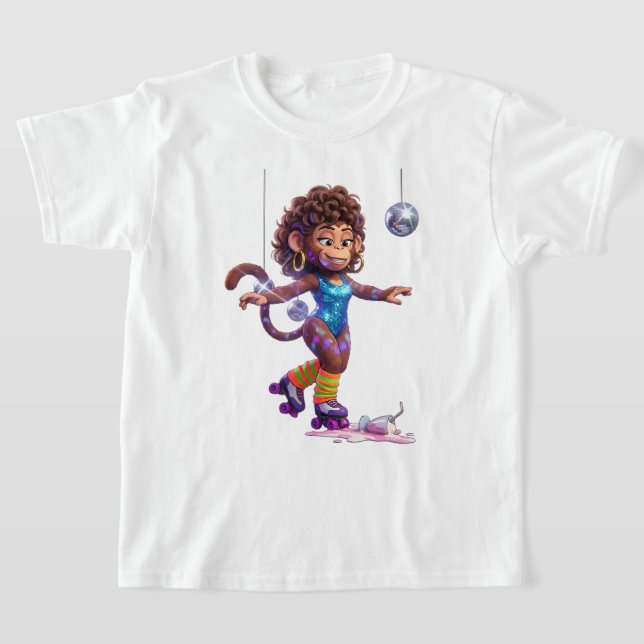 Retro 80s Aesthetic Roller Disco Monkey T-Shirt (Laydown)