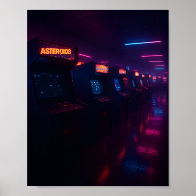 Retro 80s Arcade Gaming Aesthetic Neon Lights Poster (Front)