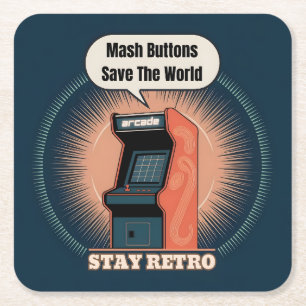 Retro 80s Arcade Gaming Nerdy Humour Square Paper Coaster