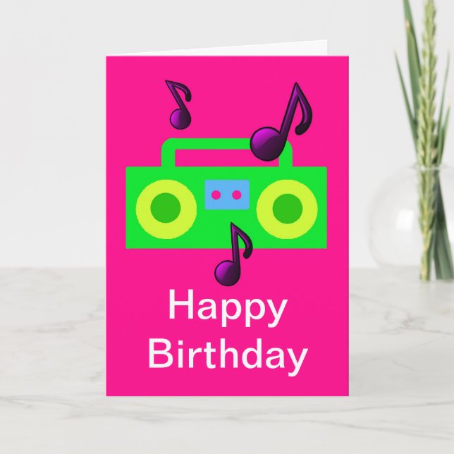 retro 80s birthday happy birthday boombox music card (Front)