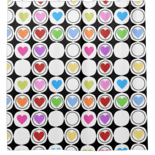 Retro 80s bold geometric hearts shower curtain