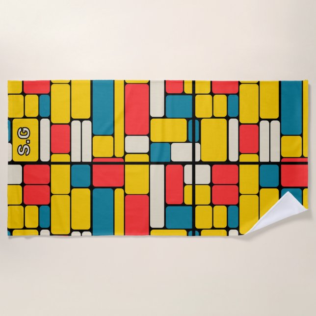 Retro 80s bold geometric modern bright beach towel (Front)