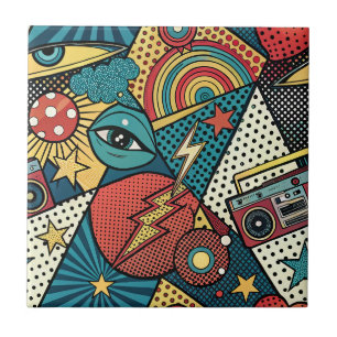 Retro 80s Boombox Bold Pop Art Comic Book Pattern Tile