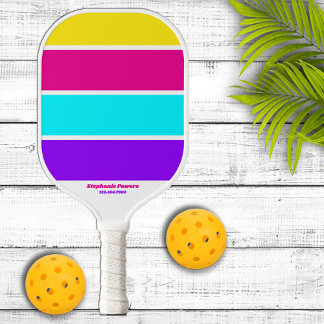 Retro 80s Bright Colour Striped Pickleball Paddle