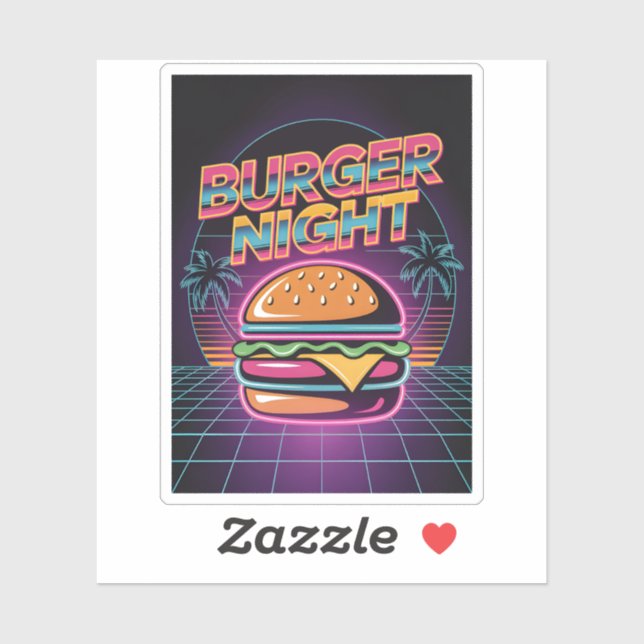 Retro 80s Burger Night Neon Synthwave Palm Trees (Sheet)