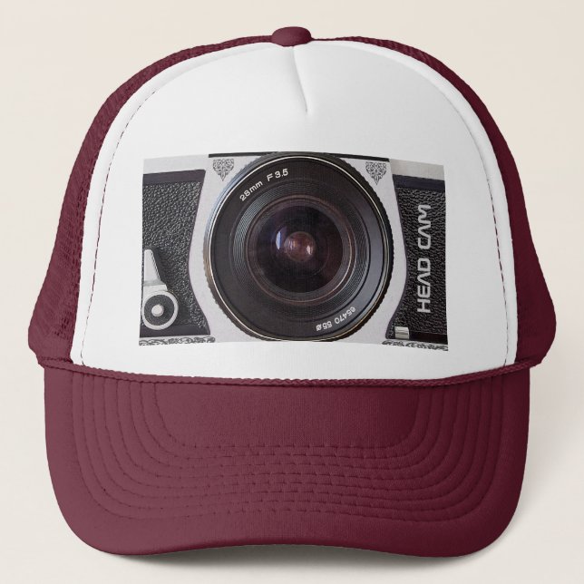 Retro 80s Camera Head Cam Effect On A Hat (Front)