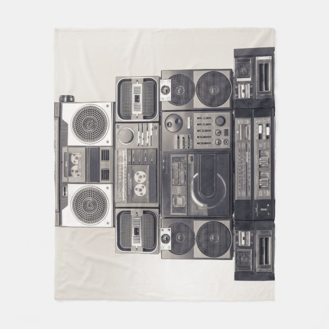 Retro 80s Cassette Recorders Pattern. Fleece Blanket (Front)