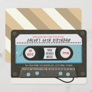 Retro 80's Cassette Tape Music Blue Birthday Invitation
