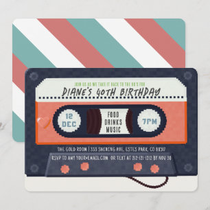 Retro 80's Cassette Tape Music Red Birthday Invitation