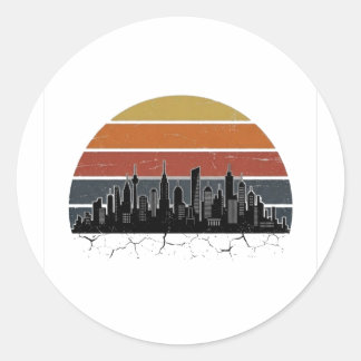 Retro 80s City Skyline Sunset Vintage Cityscape T- Classic Round Sticker