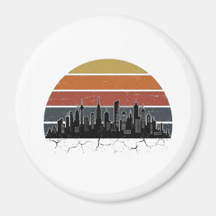Retro 80s City Skyline Sunset Vintage Cityscape T- Magnet