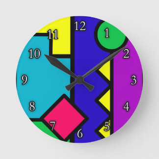 Retro 80s Colour Block Round Clock
