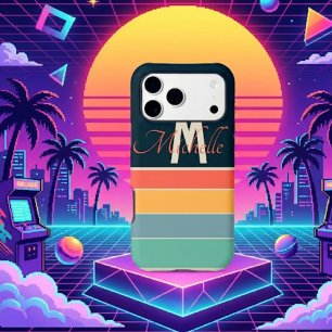 Retro 80s Colourful Stripes Pattern Custom Monogra