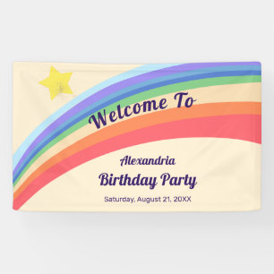 Retro 80s Colourful Yellow Rainbow Star Birthday B Banner