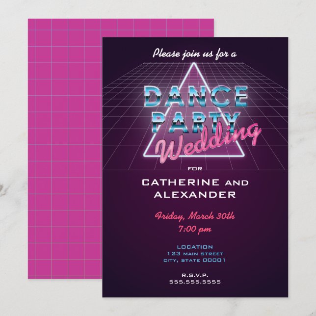Retro 80's Dance Party Wedding Invitation (Front/Back)