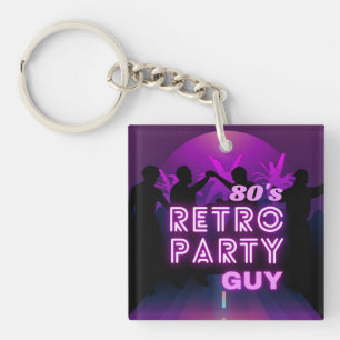 Retro 80s Disco Dance Party Neon Purple Funky Key Ring