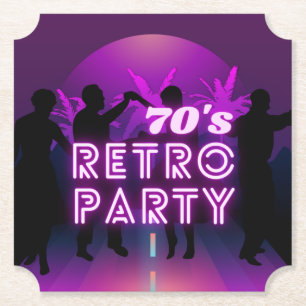 Retro 80s Disco Dance Party Neon Purple Funky Paper Coaster