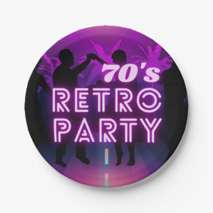 Retro 80s Disco Dance Party Neon Purple Funky Paper Plate