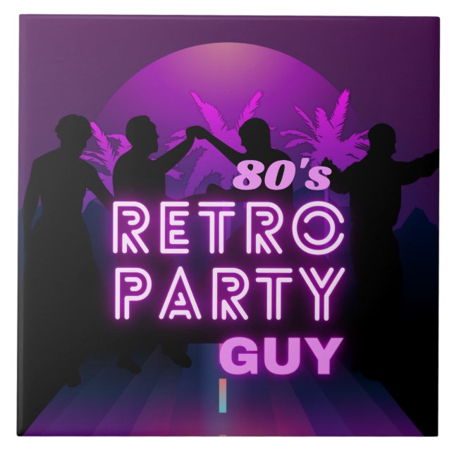 Retro 80s Disco Dance Party Neon Purple Funky Tile (Front)
