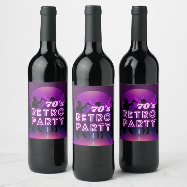 Retro 80s Disco Dance Party Neon Purple Funky Wine Label (Bottles)