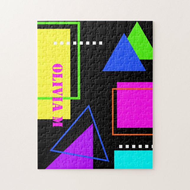 RETRO 80s FASHION NEON FLUORO BOLD GEOMETRIC NAMED Jigsaw Puzzle (Vertical)