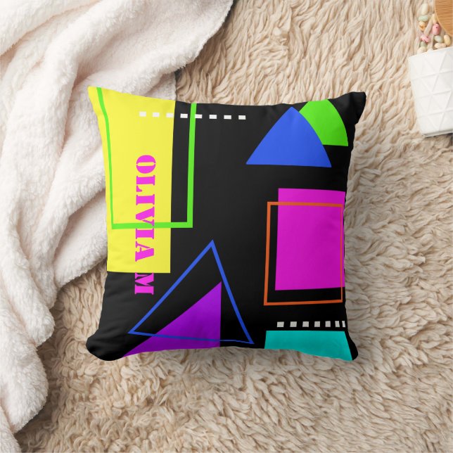 RETRO 80s FASHION NEON FLUORO BOLD GEOMETRIC PRINT Cushion (Blanket)