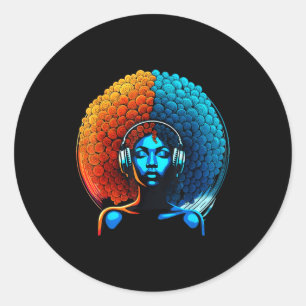 Retro 80s Funk Afro Girl Disco Soul African Americ Classic Round Sticker
